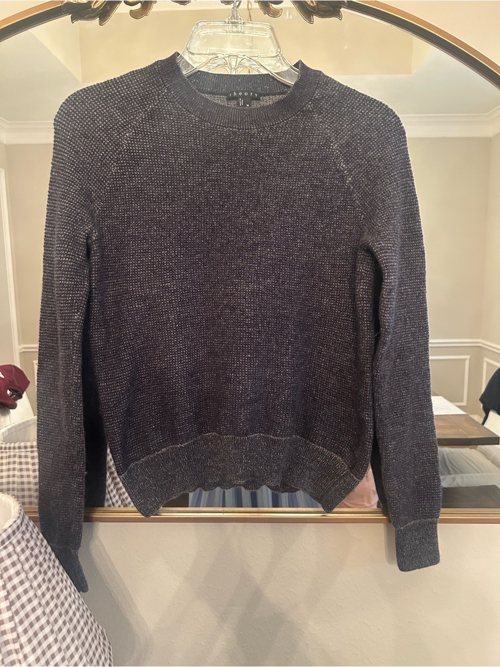 Theory Charcoal Crewneck Waffle Sweater
